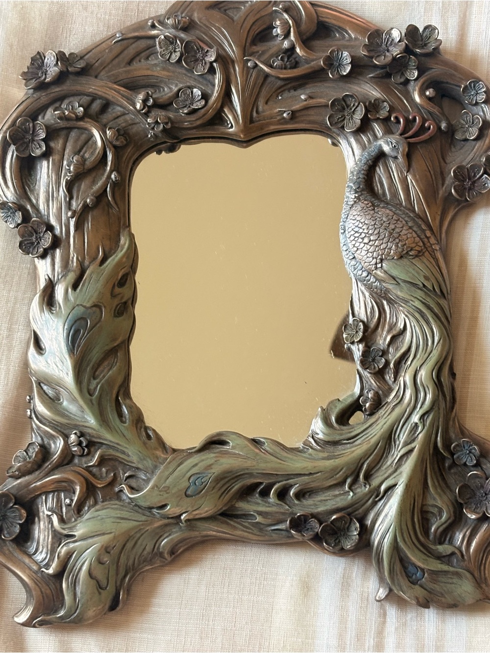 Vintage Summit Collection Art Nouveau Peacock Mirror Bronze Finish 12” Vanity